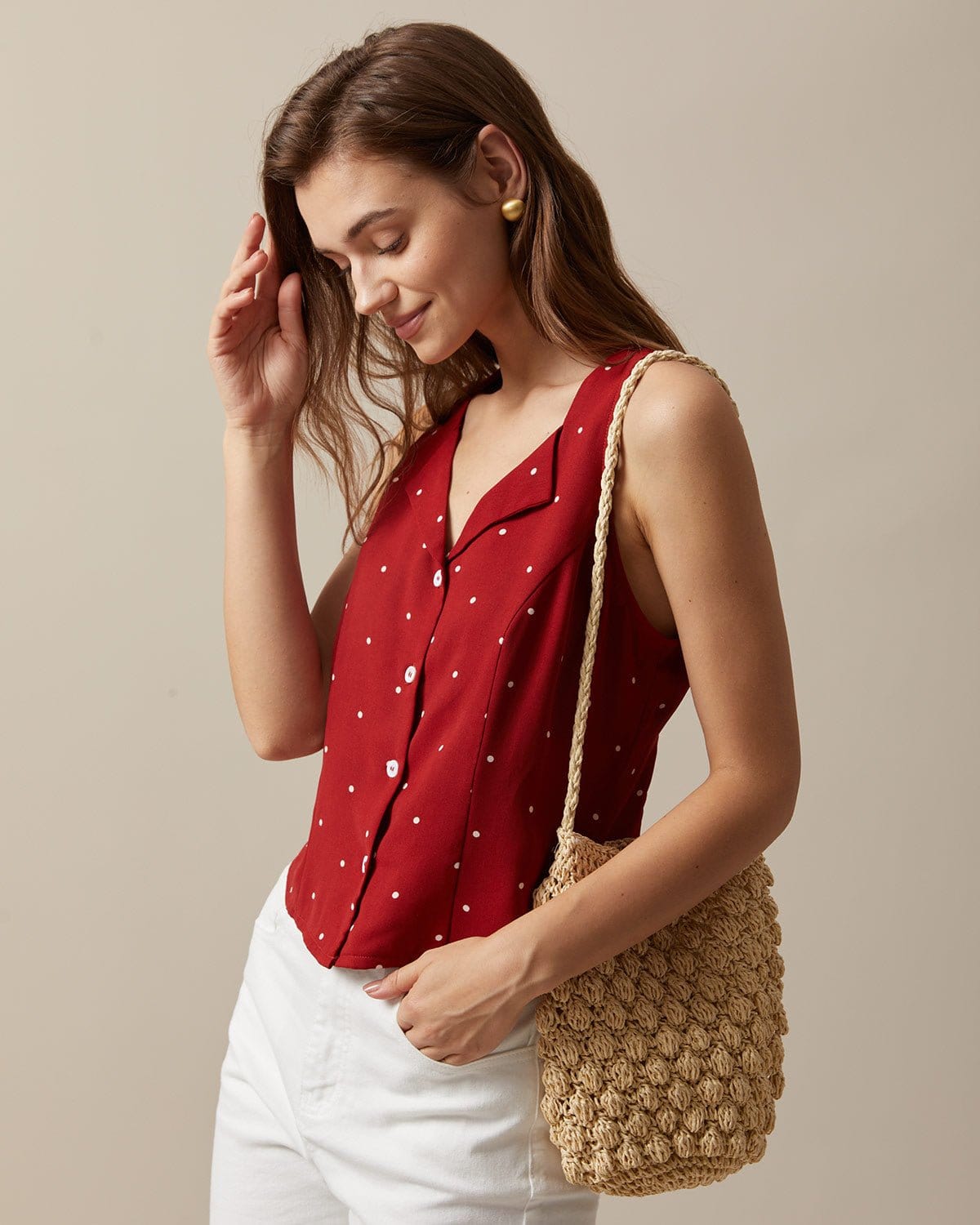 Kendall | Relaxed Fit V-Neck Polka Dot Sleeveless Vest Holiday Clothes