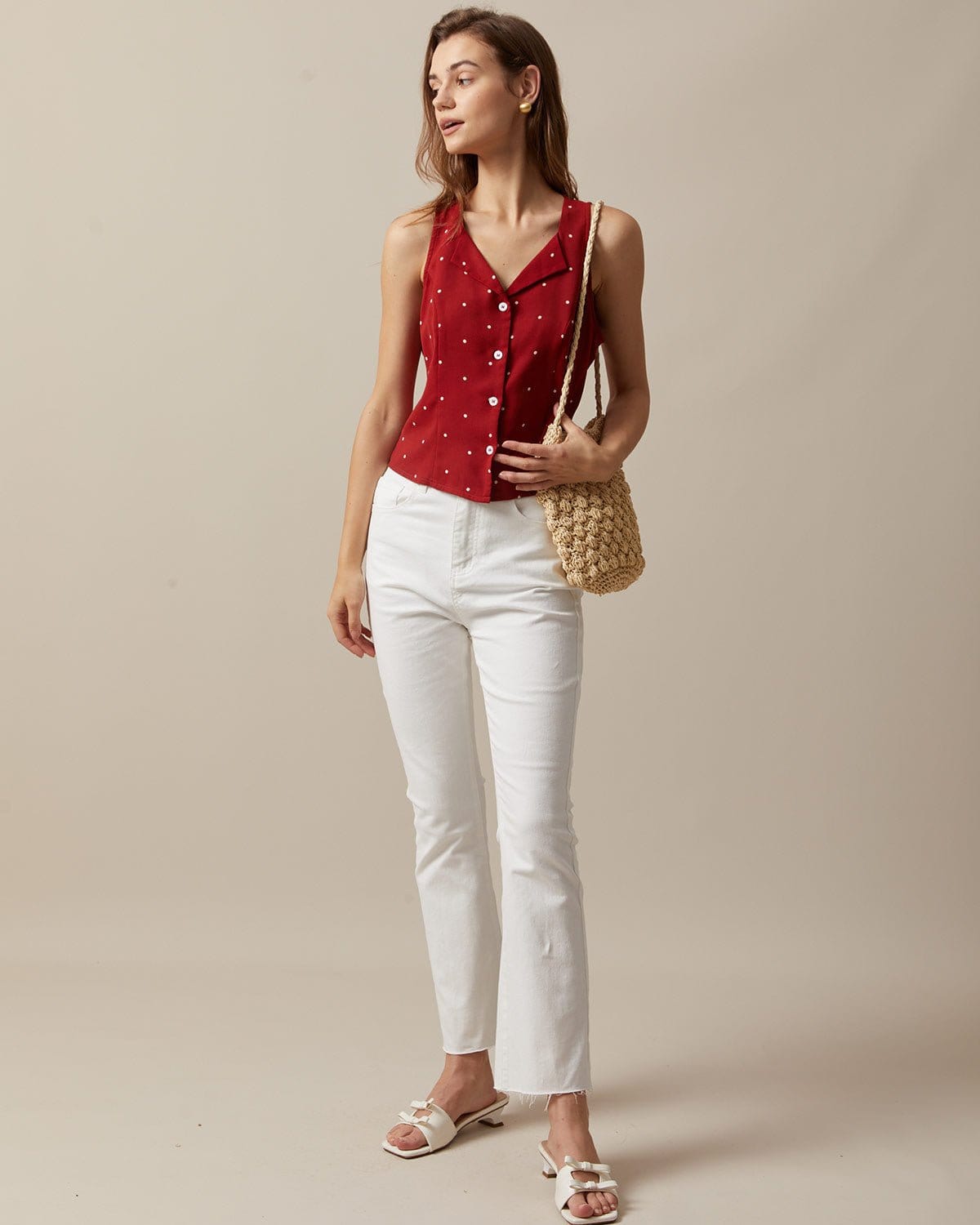 Kendall | Relaxed Fit V-Neck Polka Dot Sleeveless Vest Holiday Clothes