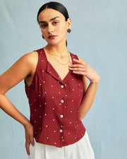 Kendall | Relaxed Fit V-Neck Polka Dot Sleeveless Vest Holiday Clothes