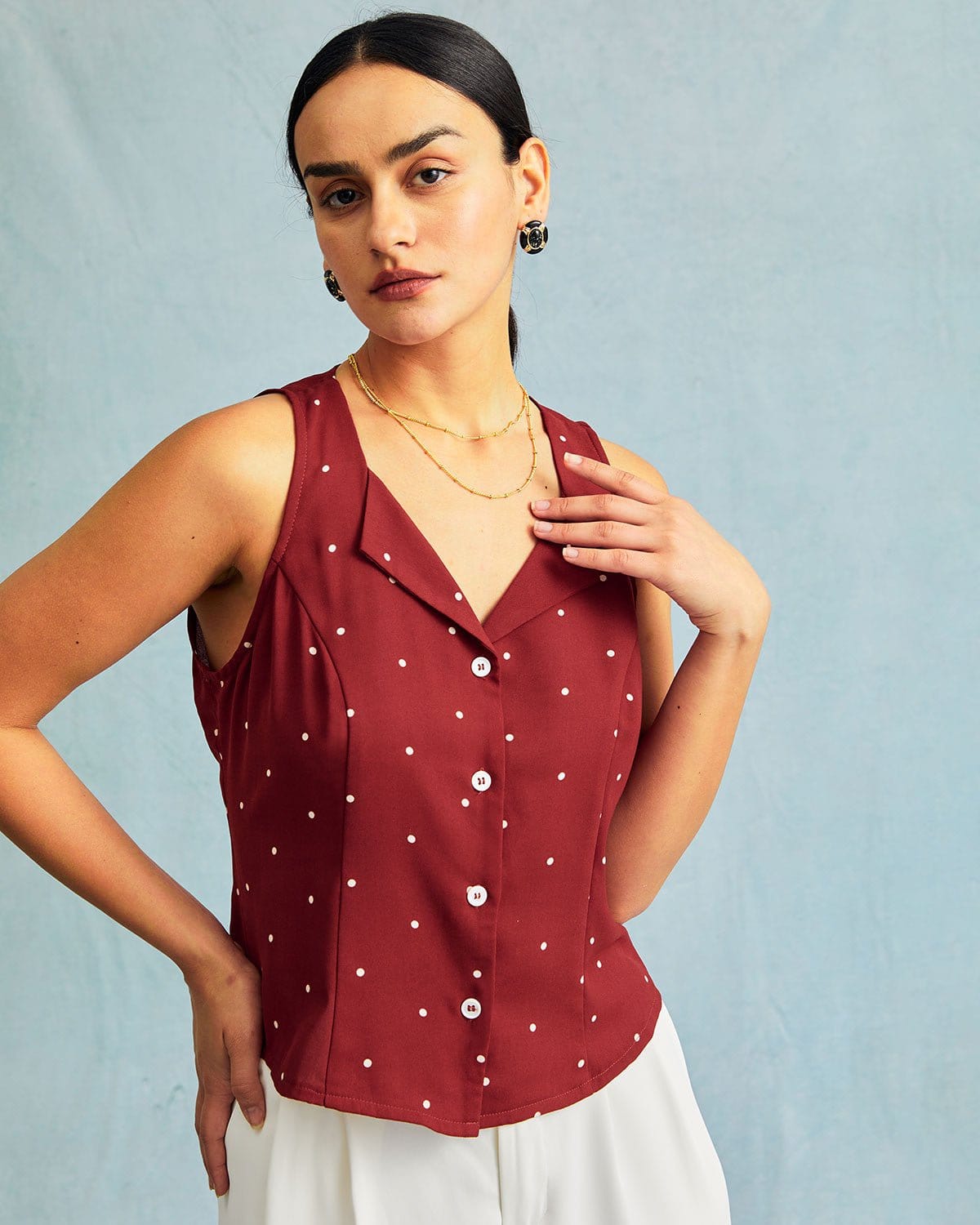 Kendall | Relaxed Fit V-Neck Polka Dot Sleeveless Vest Holiday Clothes