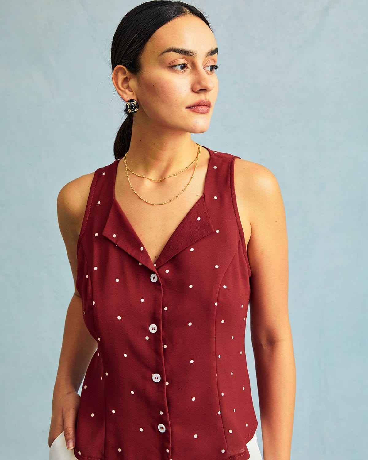 Kendall | Relaxed Fit V-Neck Polka Dot Sleeveless Vest Holiday Clothes