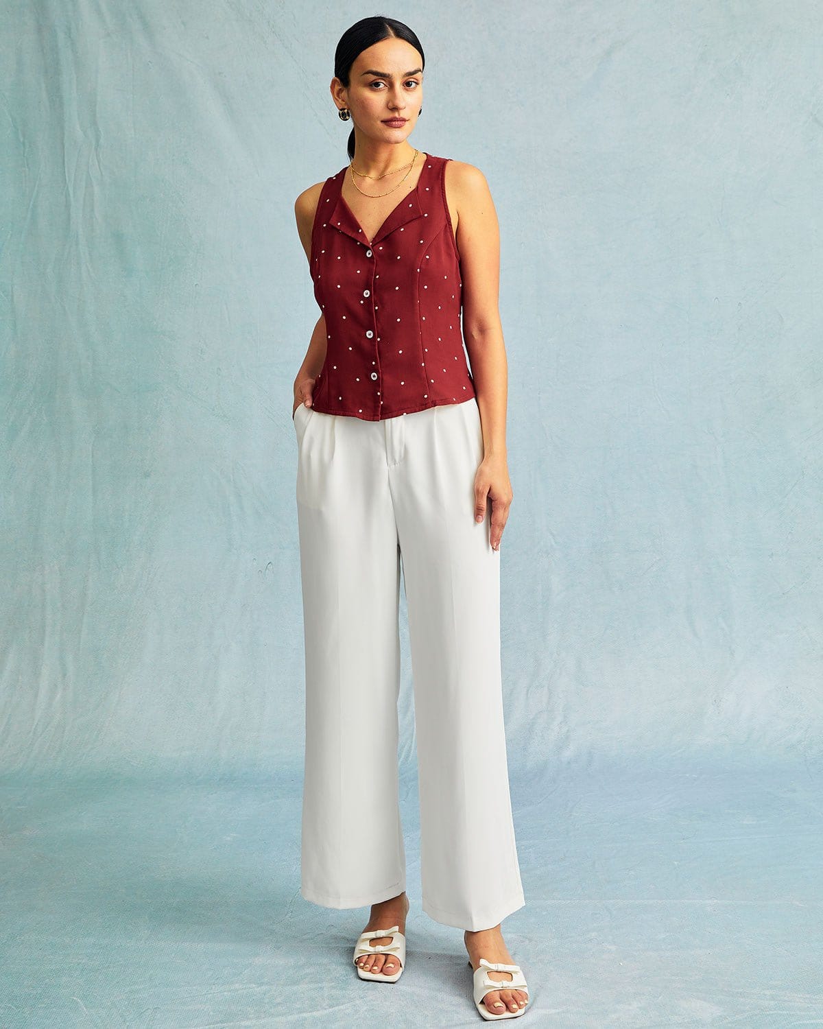 Kendall | Relaxed Fit V-Neck Polka Dot Sleeveless Vest Holiday Clothes