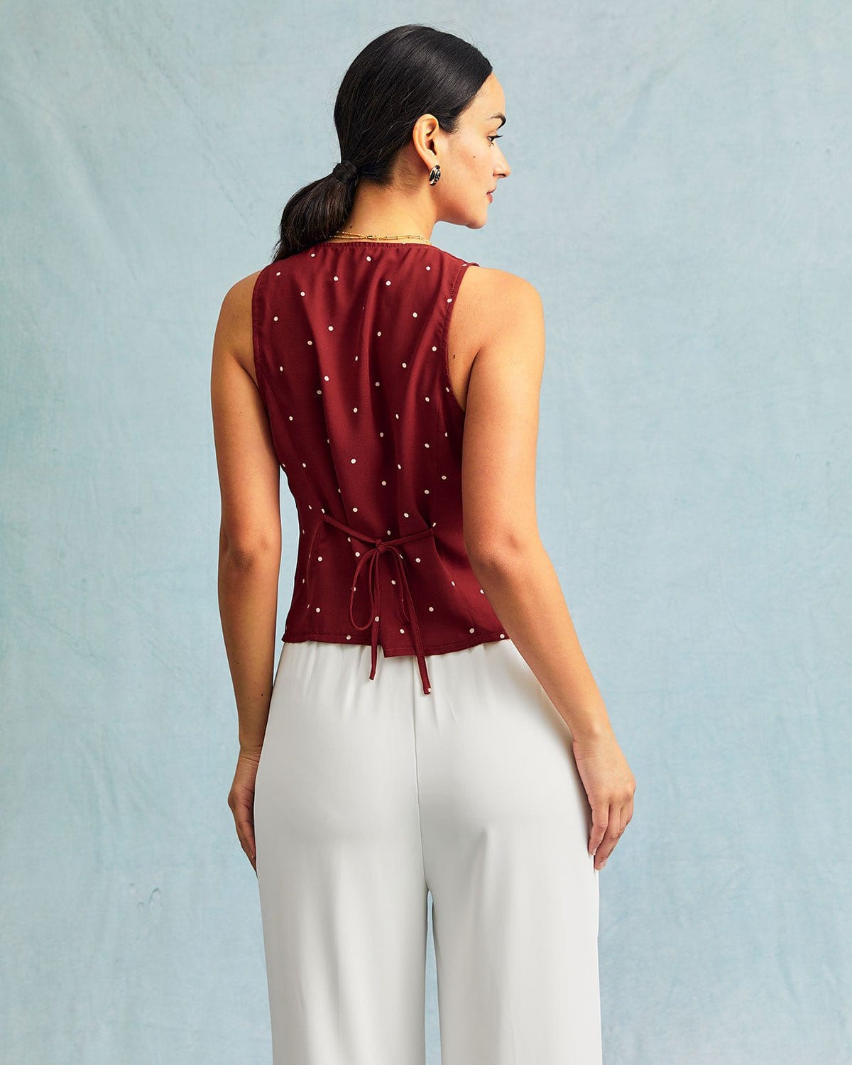 Kendall | Relaxed Fit V-Neck Polka Dot Sleeveless Vest Holiday Clothes