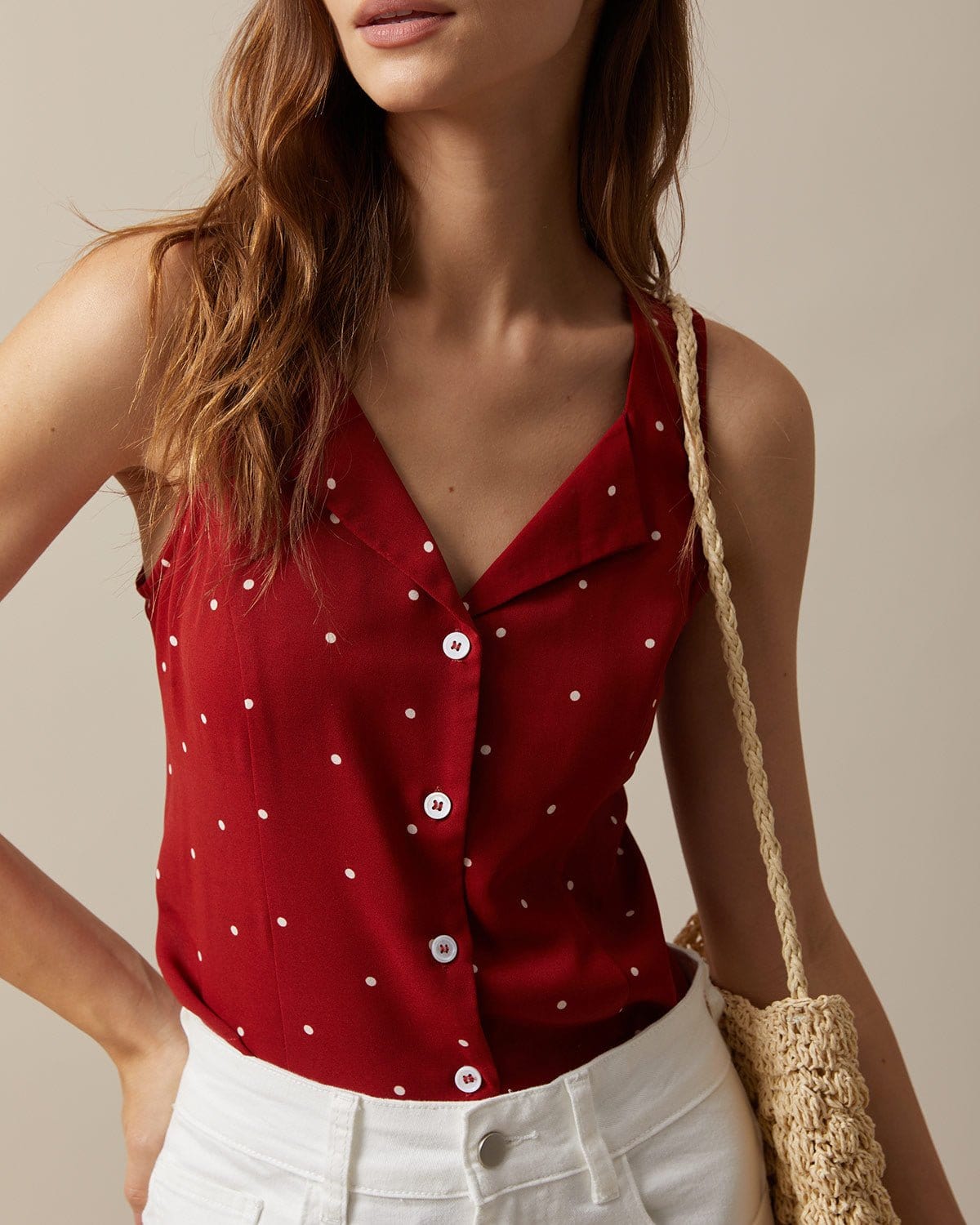 Kendall | Relaxed Fit V-Neck Polka Dot Sleeveless Vest Holiday Clothes
