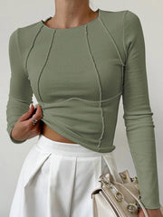 Kira | Slim Fit Piping Long Sleeve Holiday Top