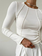 Kira | Slim Fit Piping Long Sleeve Holiday Top