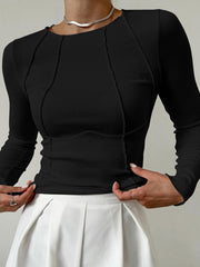 Kira | Slim Fit Piping Long Sleeve Holiday Top