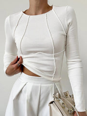 Kira | Slim Fit Piping Long Sleeve Holiday Top