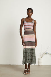 Lina | Sleeveless Contrast-Color Knit Ladies Day Dress