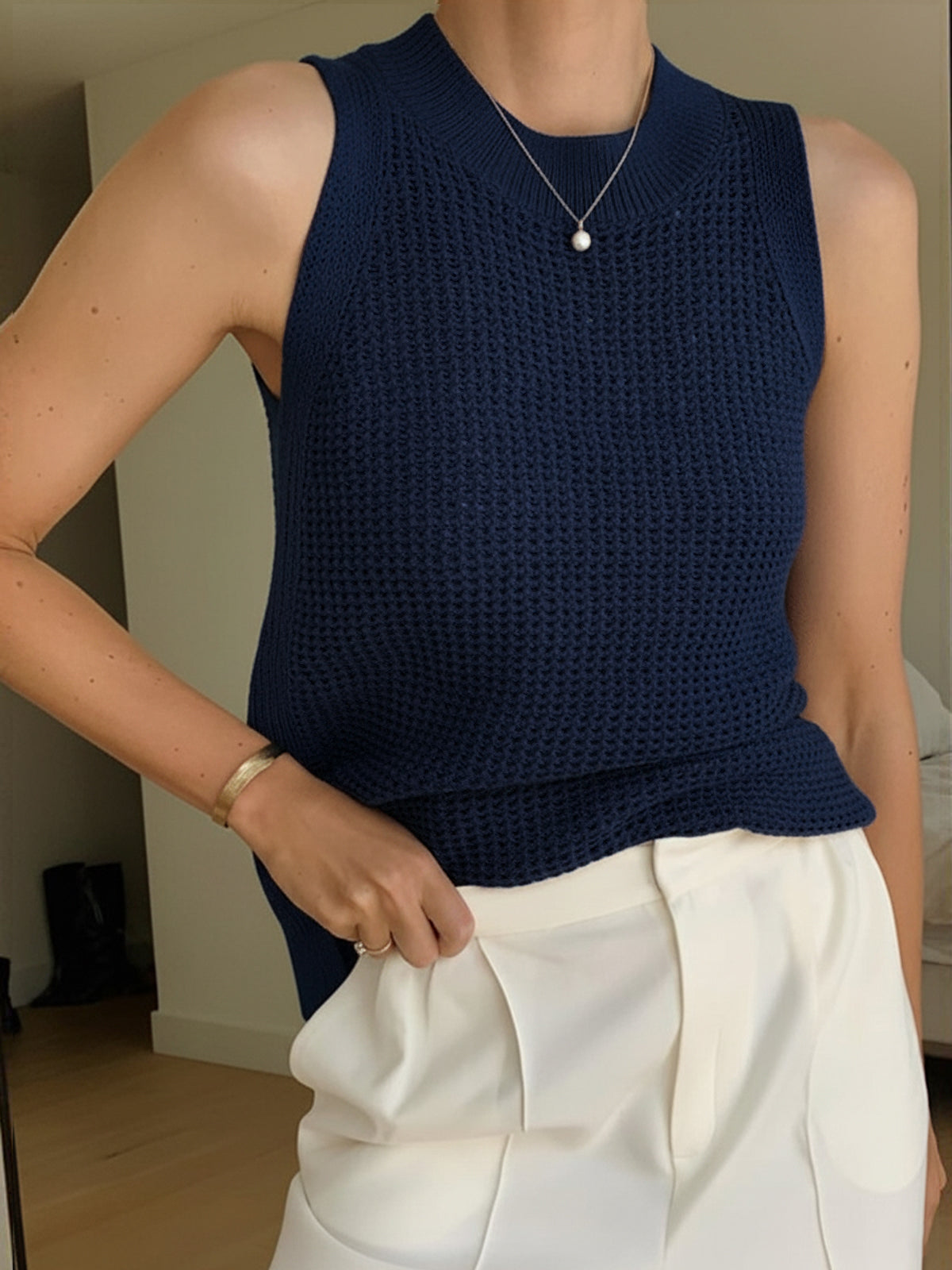 Louisa | Slim Fit Hollow Knit Festival Tank Top