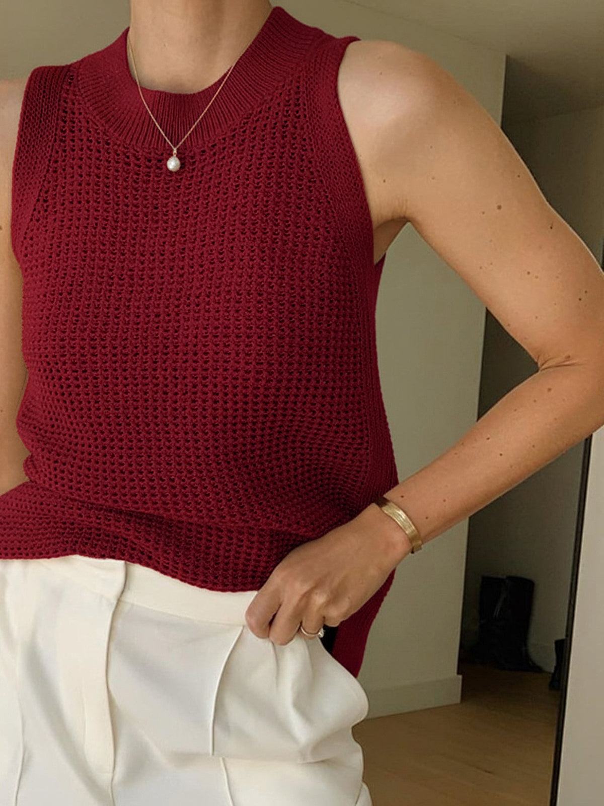 Louisa | Slim Fit Hollow Knit Festival Tank Top