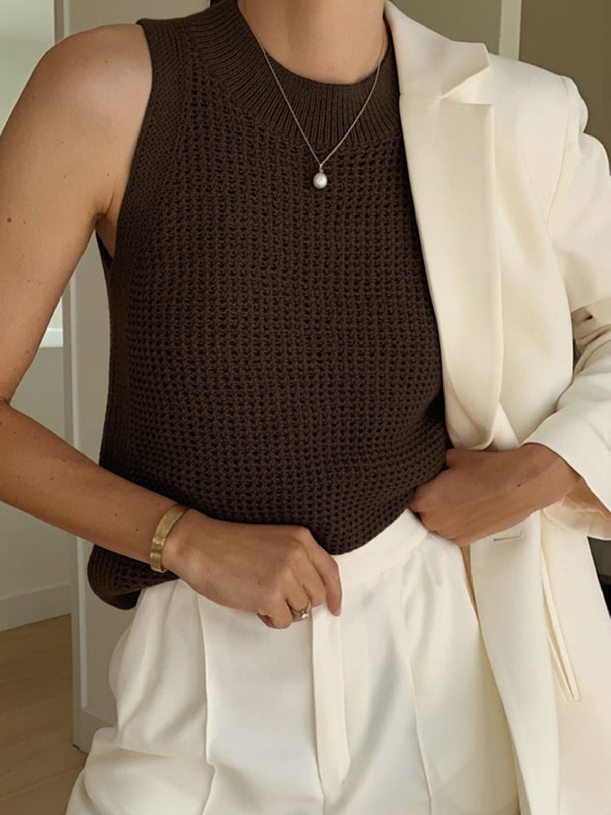 Louisa | Slim Fit Hollow Knit Festival Tank Top