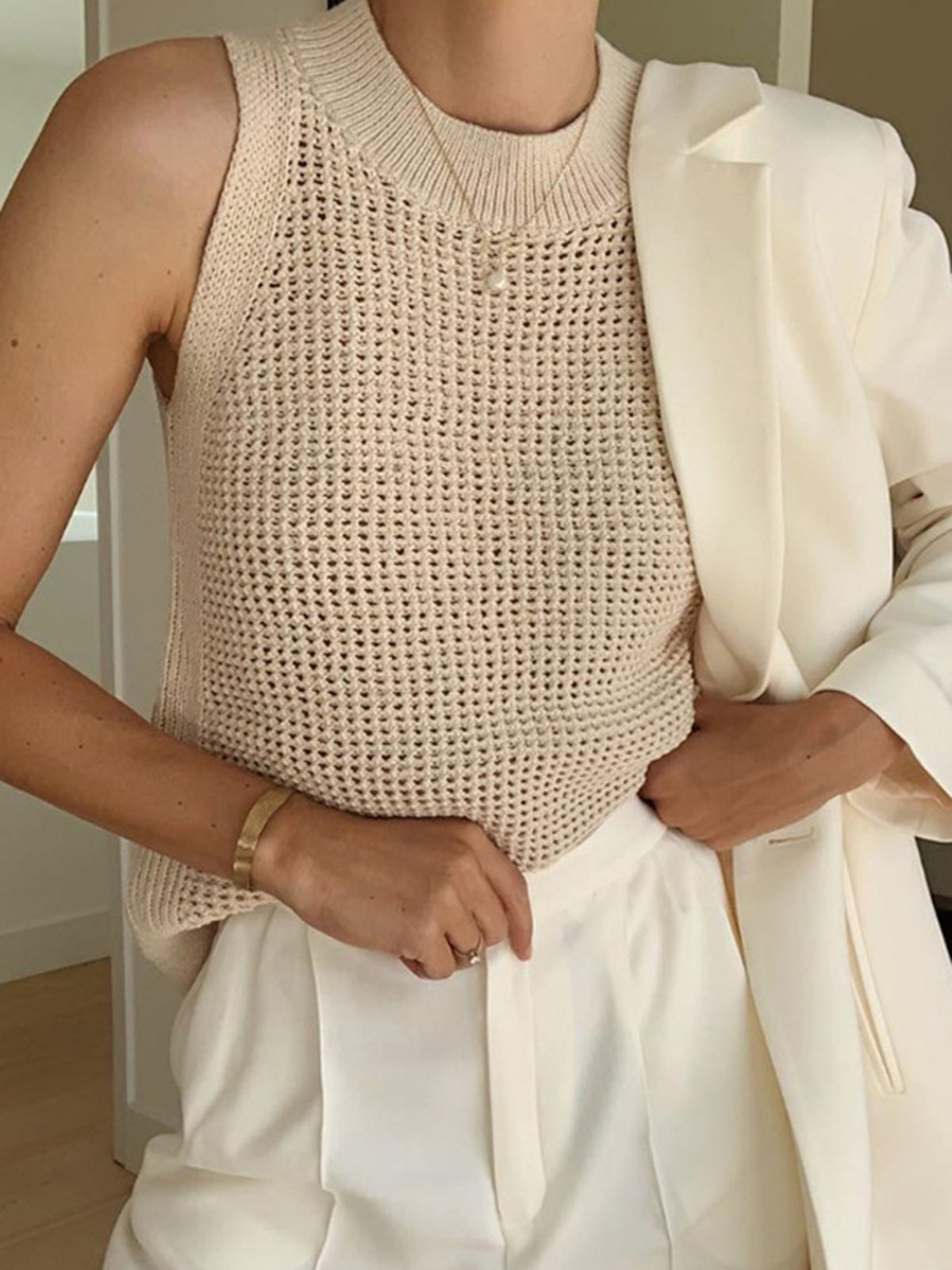 Louisa | Slim Fit Hollow Knit Festival Tank Top