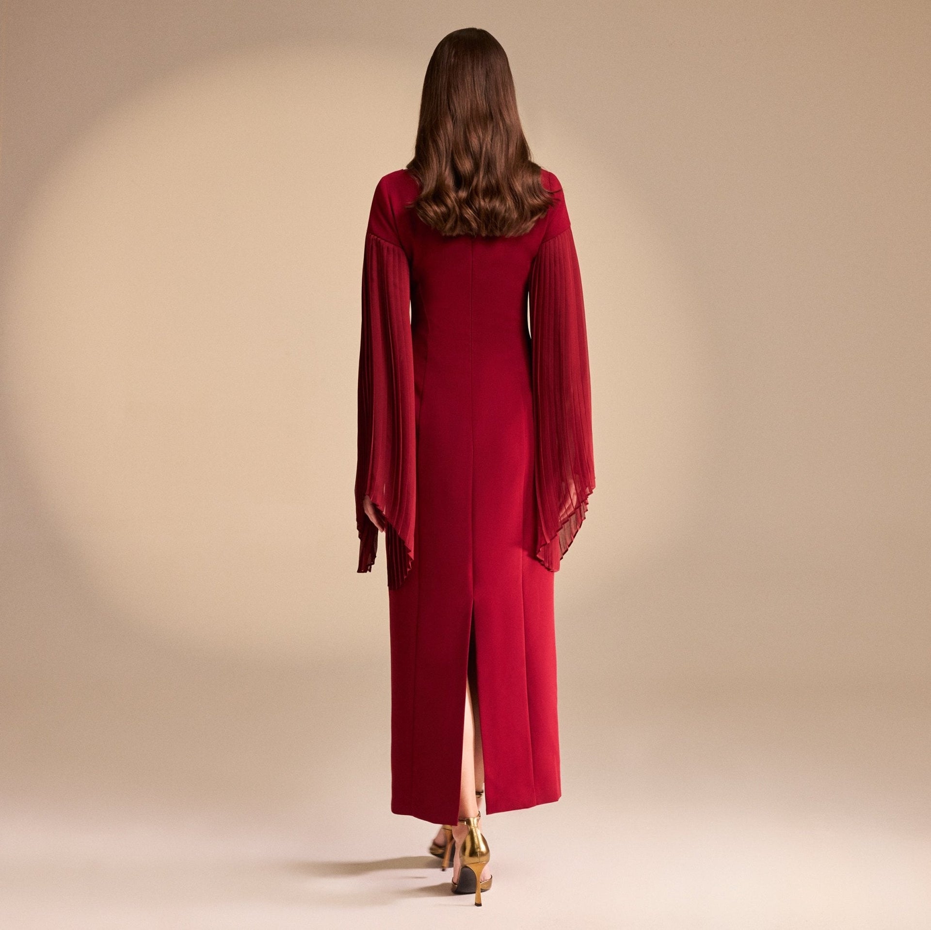 Luciana | Pleated Sleeve Crepe Midi Dress Mother of the Bride Outfits