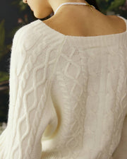 Lucille | Relaxed Fit Cable Knit Crewneck Sweater Holiday Clothes