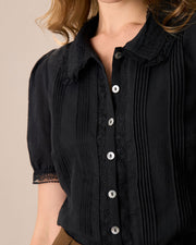 Lucy | Fitted Chelsea Collar Lace Trim Cotton Blouse Holiday Clothes
