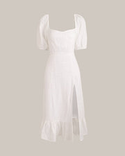 Mabel | Puff Sleeve Split Hem Wedding Guest Midi Dress