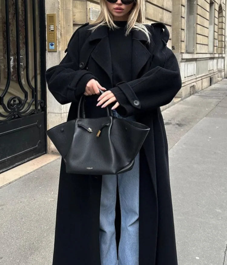 Biruvi | Women’s Double Breasted Trench Coat with Belted Waist and Notch Lapel
