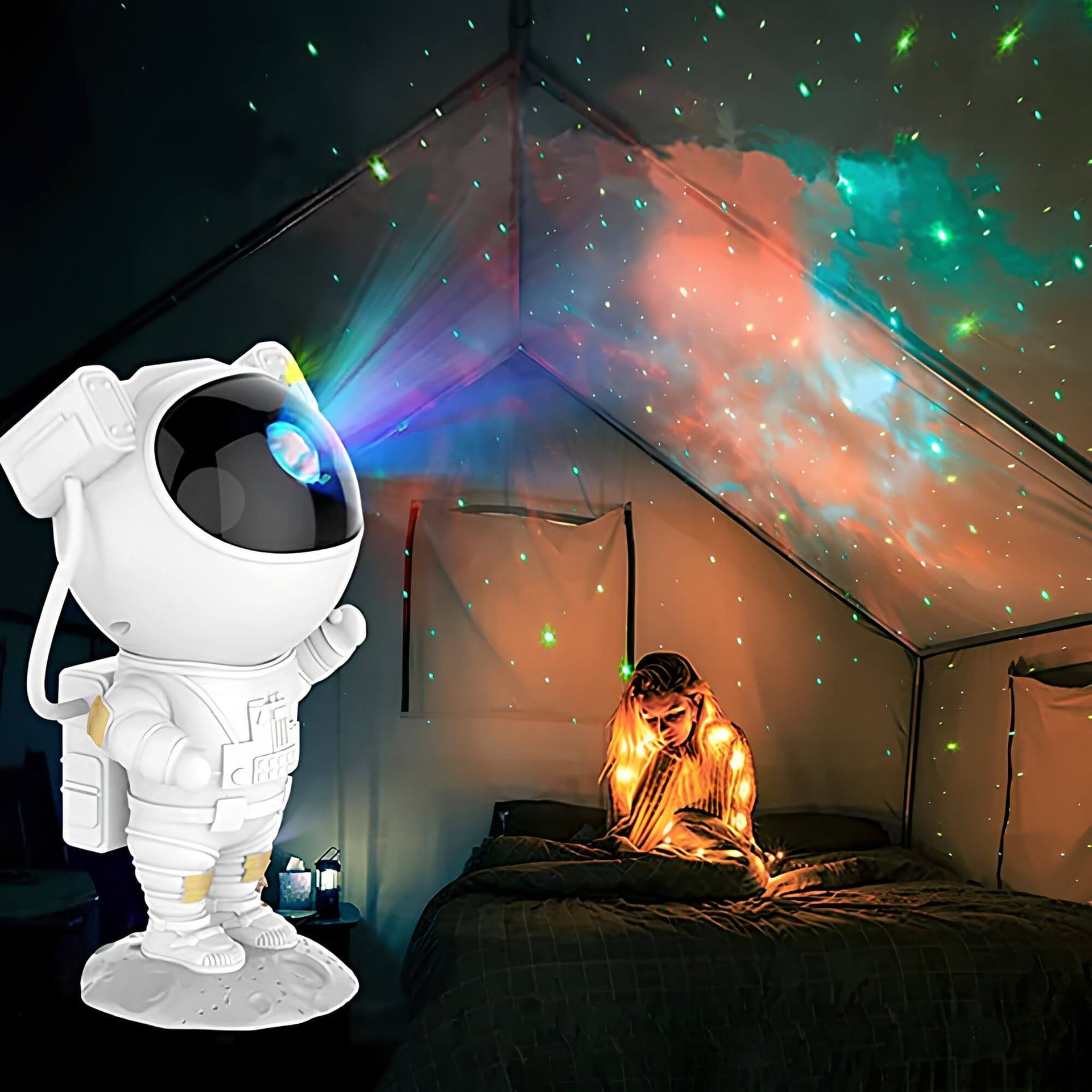 Martindale Astronaut Design Table Lamp with Star Projection – Ideal for Bedroom or Kids Room