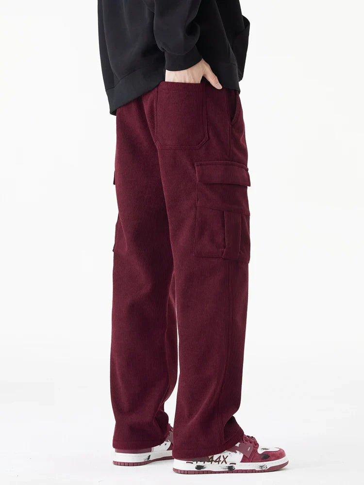 Biruvi | Men’s Fleece Lined Corduroy Pants Warm Relaxed Straight Leg Fit