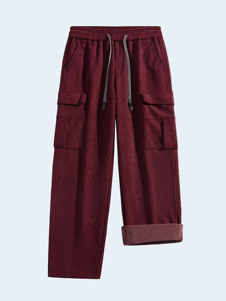 Biruvi | Men’s Fleece Lined Corduroy Pants Warm Relaxed Straight Leg Fit