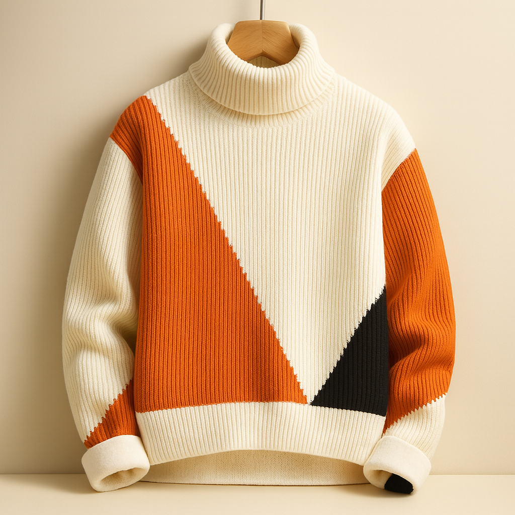 Biruvi | Men’s Roll Neck Sweater Warm Insulated Colour Block Roll Neck Sweaters