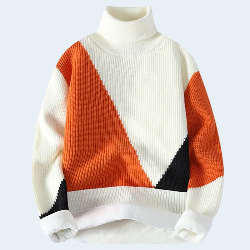 Biruvi | Men’s Roll Neck Sweater Warm Insulated Colour Block Roll Neck Sweaters