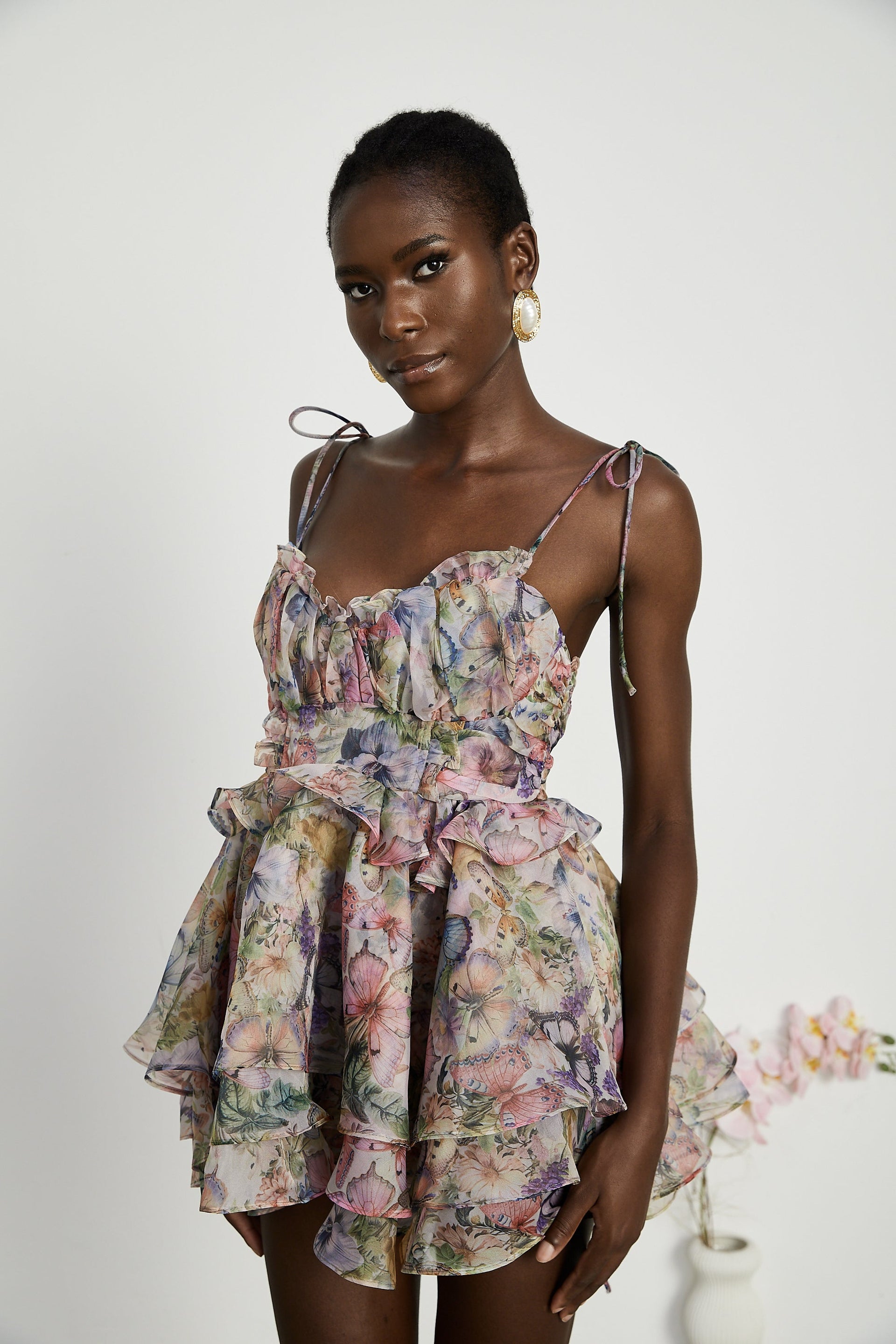 Meredith | Bustier Fit Floral Print Pleated Mini Summer Dress