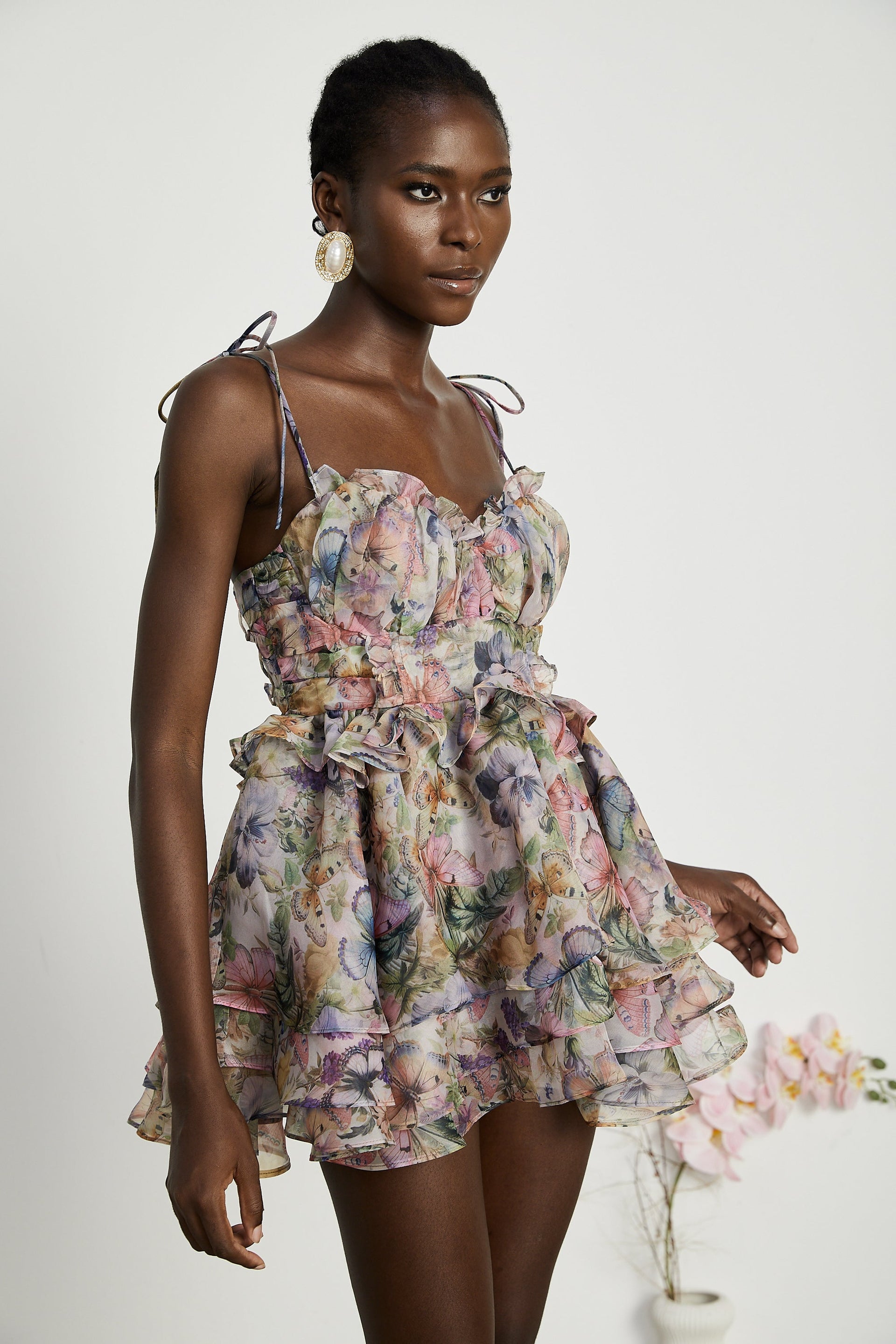 Meredith | Bustier Fit Floral Print Pleated Mini Summer Dress