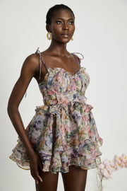 Meredith | Bustier Fit Floral Print Pleated Mini Summer Dress