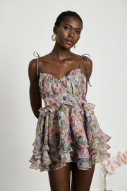 Meredith | Bustier Fit Floral Print Pleated Mini Summer Dress