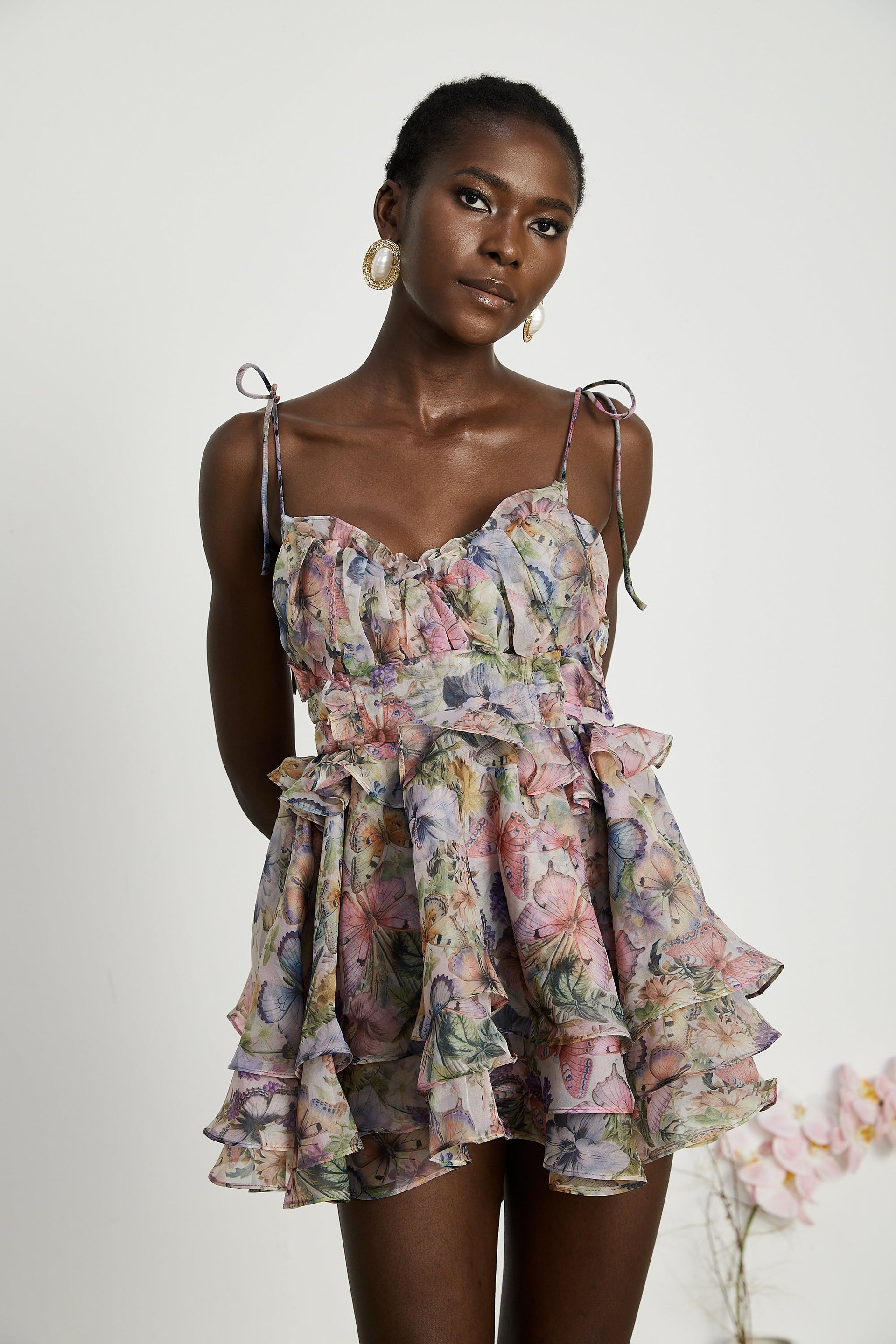 Meredith | Bustier Fit Floral Print Pleated Mini Summer Dress