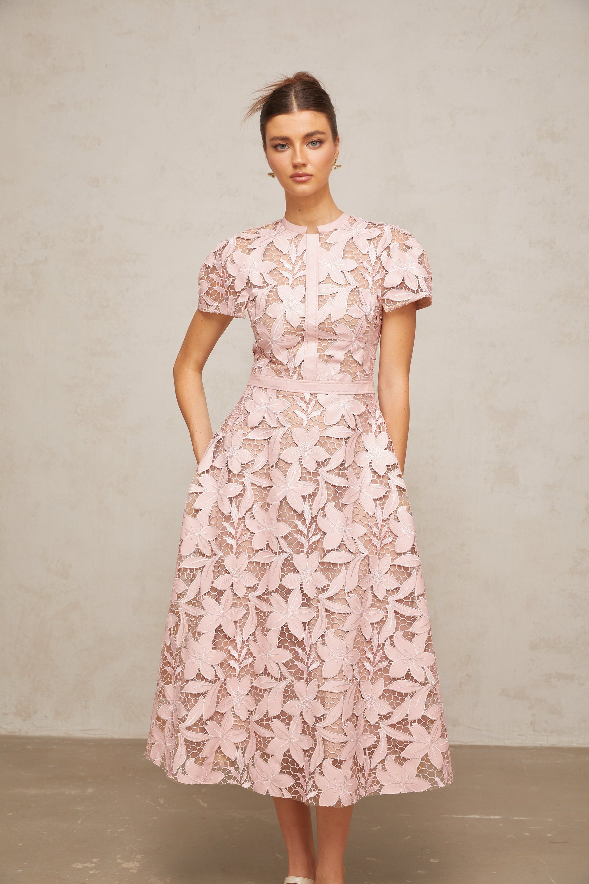 Milena | Flared Fit Guipure Lace Wedding Guest Dress