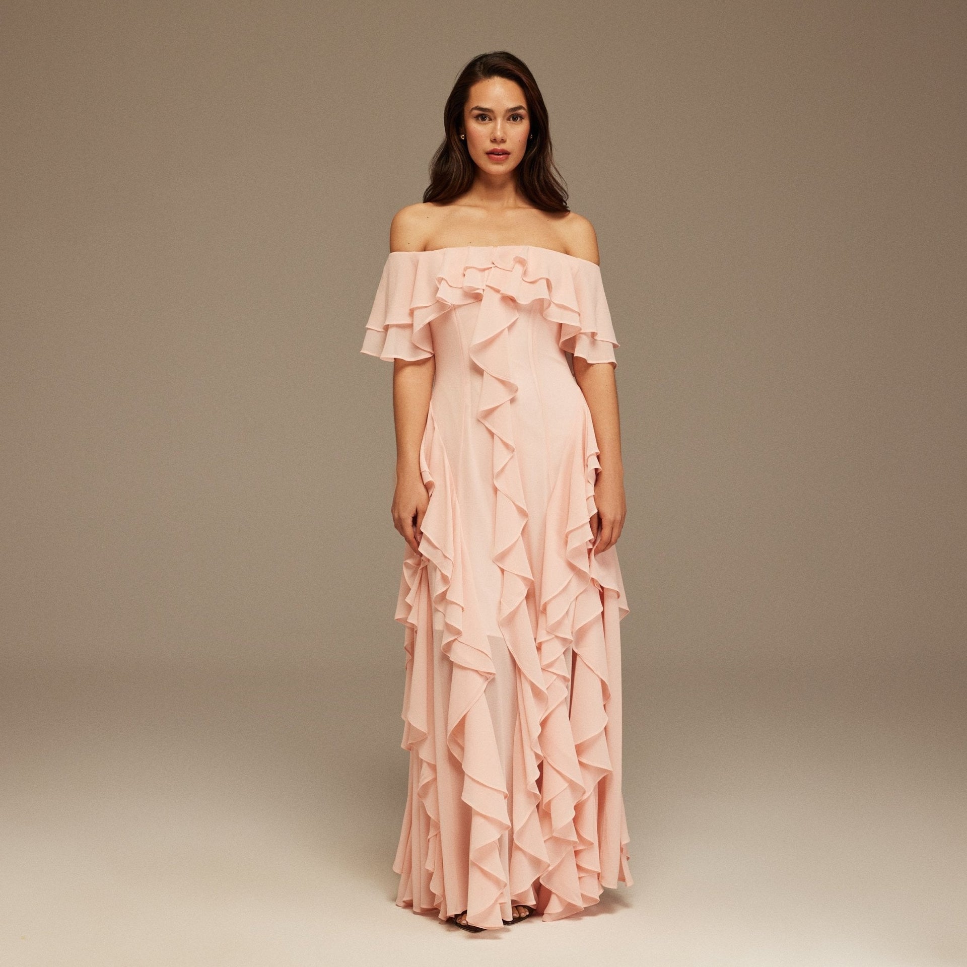 Millicent | Fitted Off-Shoulder Ruffle Maxi Dress