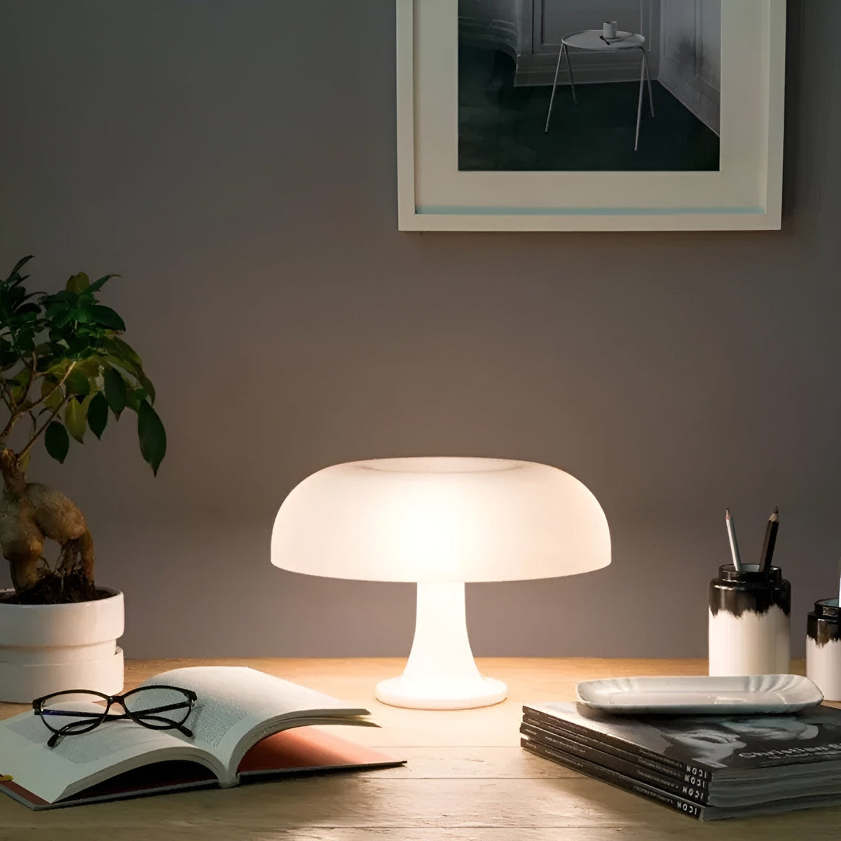 Minimalist LED Mushroom Table Lamp with Wireless Design – Ideal for Living Room or Bedroom