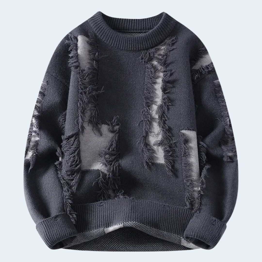 Biruvi | Men’s Distressed Frayed Knit Sweater