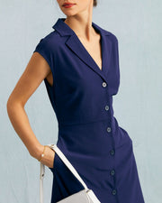 Moira | Regular Fit V Neck Button Cap Sleeve Summer Dress