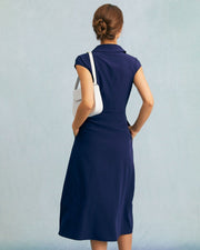 Moira | Regular Fit V Neck Button Cap Sleeve Summer Dress