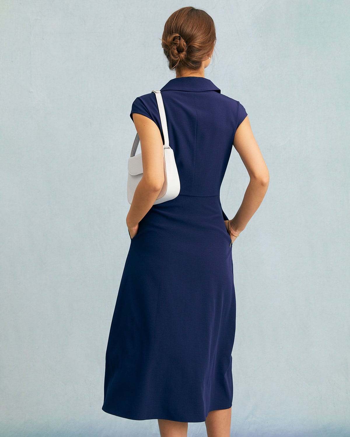 Moira | Regular Fit V Neck Button Cap Sleeve Summer Dress