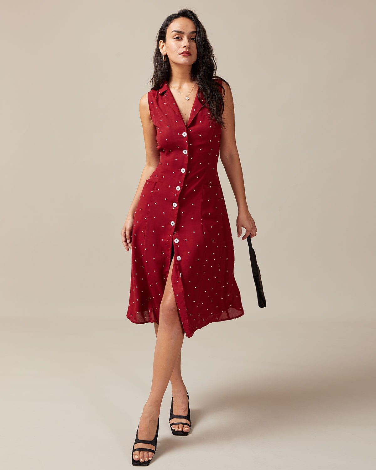 Natalia | Sleeveless V Neck Polka Dot Tie Back Sundress