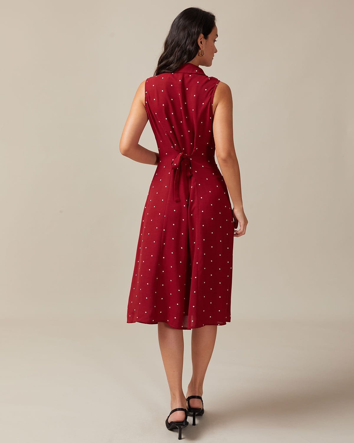 Natalia | Sleeveless V Neck Polka Dot Tie Back Sundress