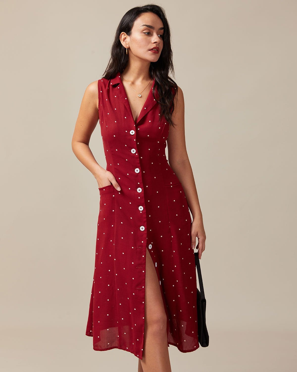Natalia | Sleeveless V Neck Polka Dot Tie Back Sundress