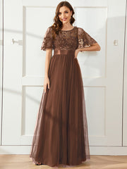 Octavia | A-Line Belted Embroidered Evening Dress Mother of the Bride Outfits