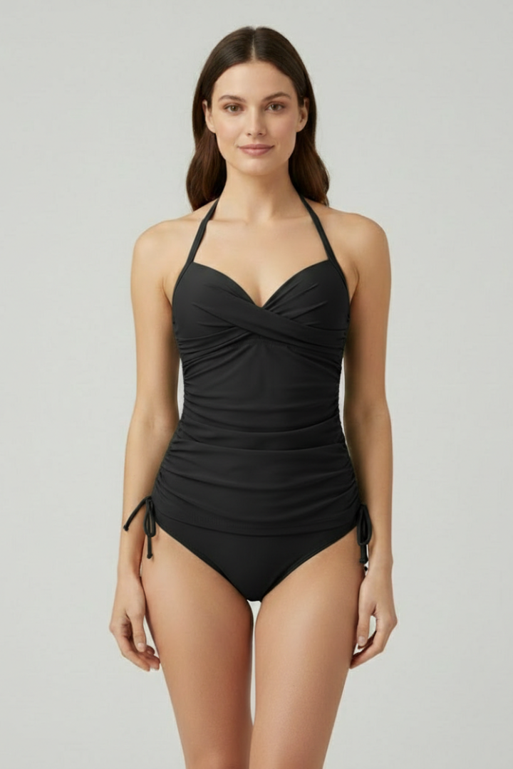Olive | V-Neck Ruched Side Tankini Top