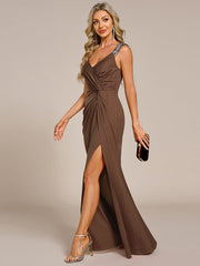 Olympia | Bodycon V-Neck Prom Dress with High Slit