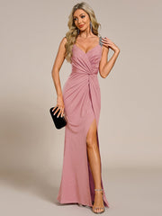 Olympia | Bodycon V-Neck Prom Dress with High Slit