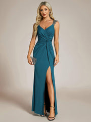 Olympia | Bodycon V-Neck Prom Dress with High Slit