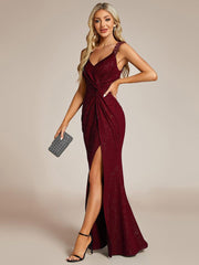 Olympia | Bodycon V-Neck Prom Dress with High Slit