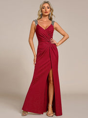 Olympia | Bodycon V-Neck Prom Dress with High Slit