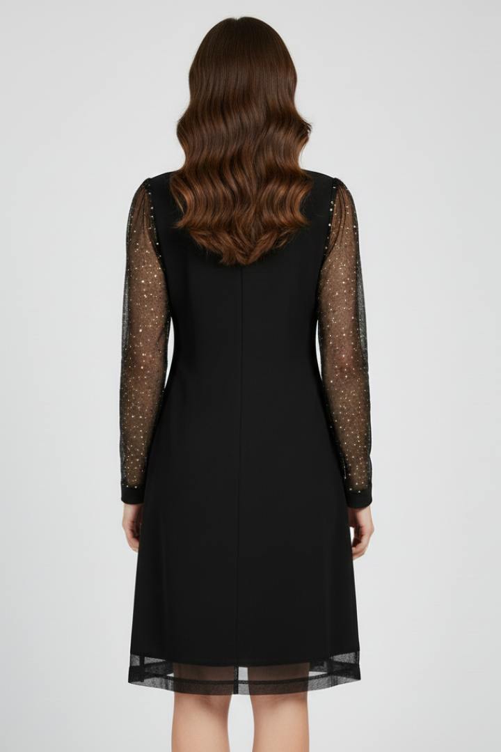 Philippa | Fitted V-Neck Dress with Sequin Sleeves